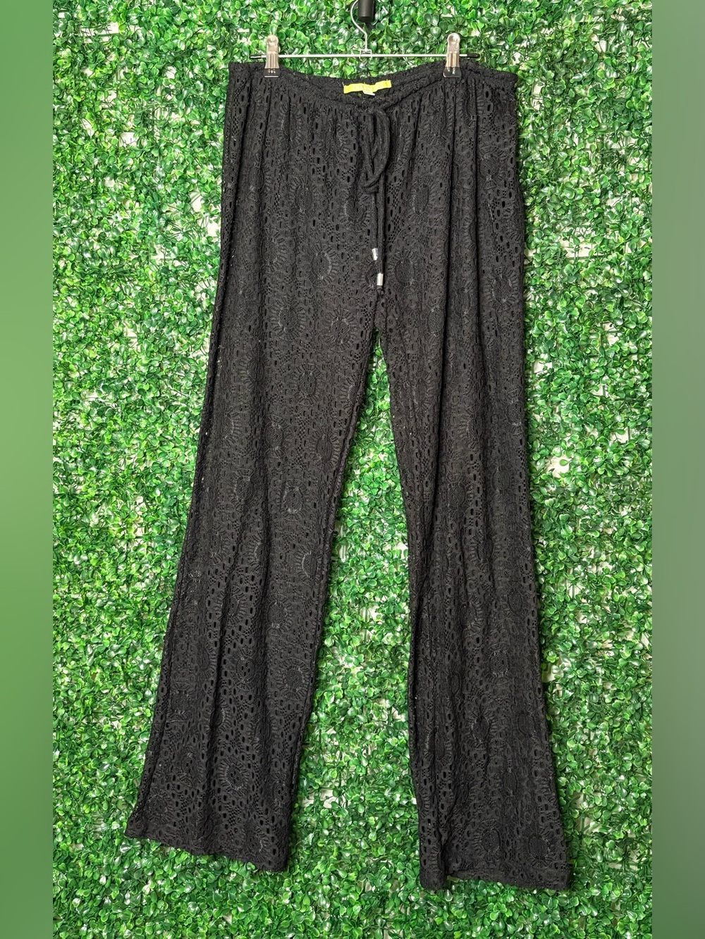 Gianni Bini Black Lace Wide-Leg Drawstring Pants
